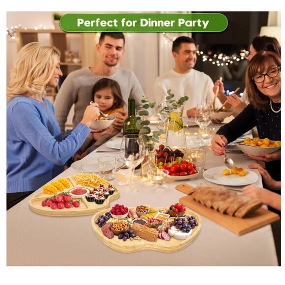 Charcuterie Board, Bamboo Gift Set 15.71 x 13.39 x 1.85 inches - Picture 2 of 7